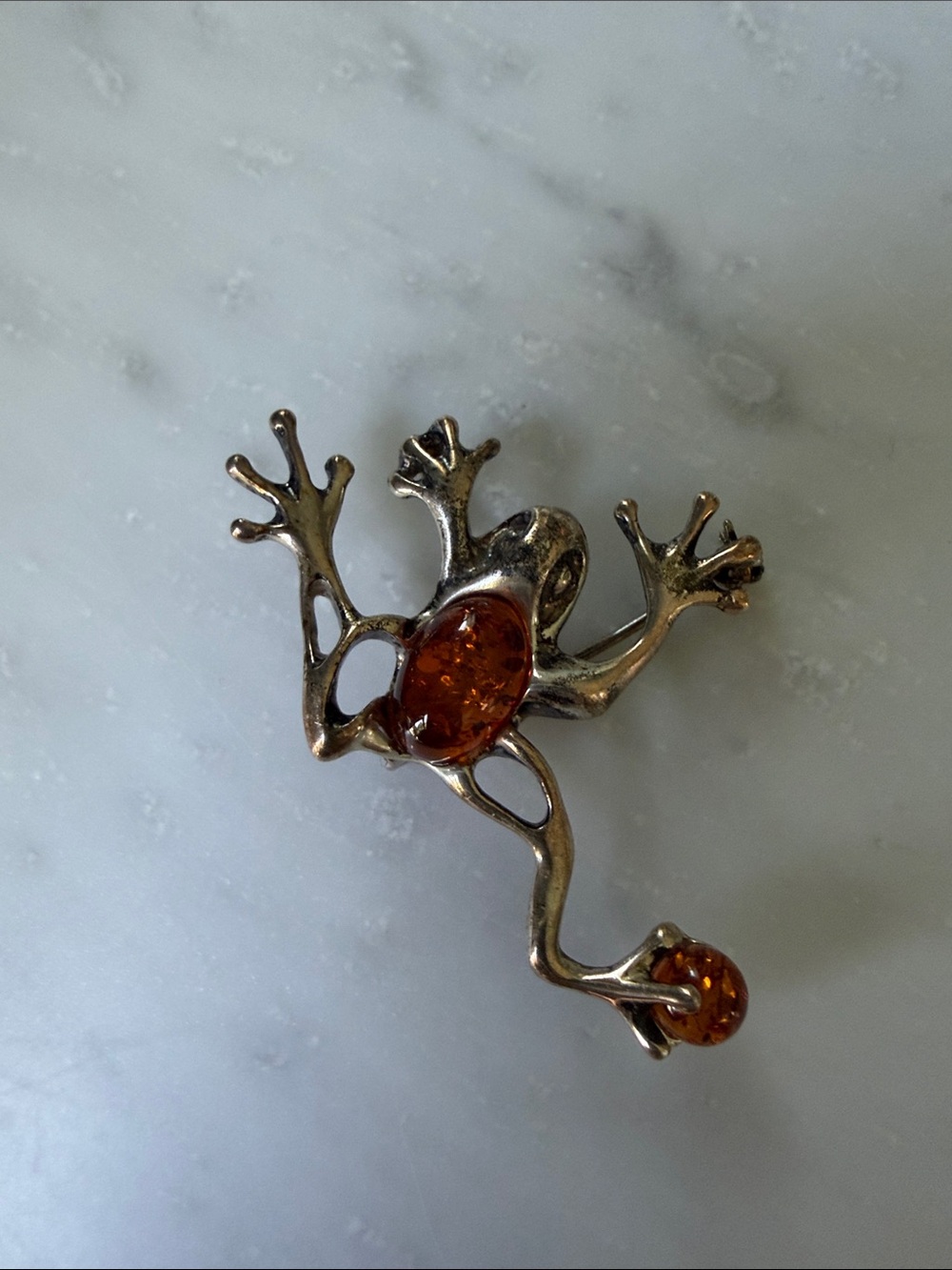 Vintage Sterling and Amber Brooch